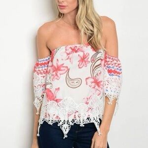Floral Off-Shoulder Lace Trim Top